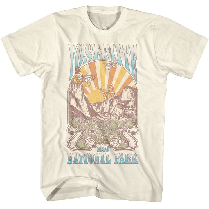 National Parks - Yosemite Nouveau - American Classics - Solid Off-White Adult Short Sleeve T-Shirt