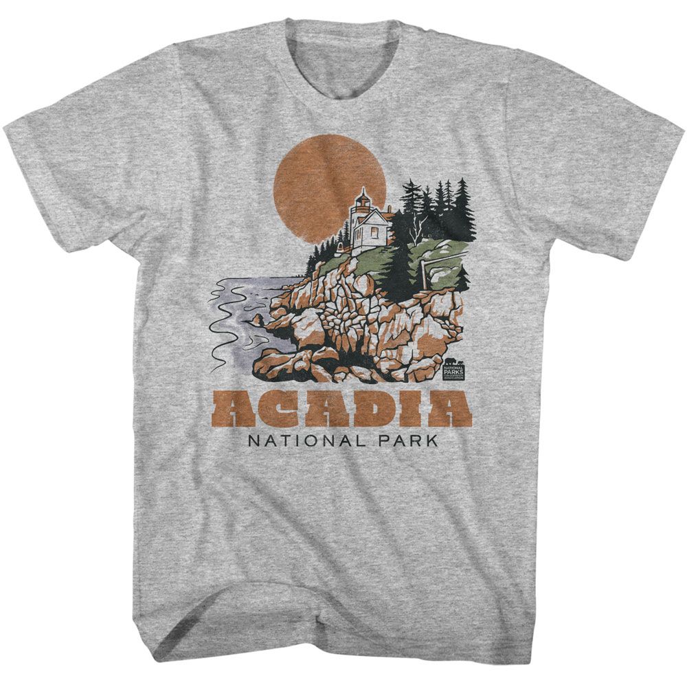 National Parks - Acadia Drawn Lighthouse - American Classics - Solid Gray Adult Short Sleeve T-Shirt