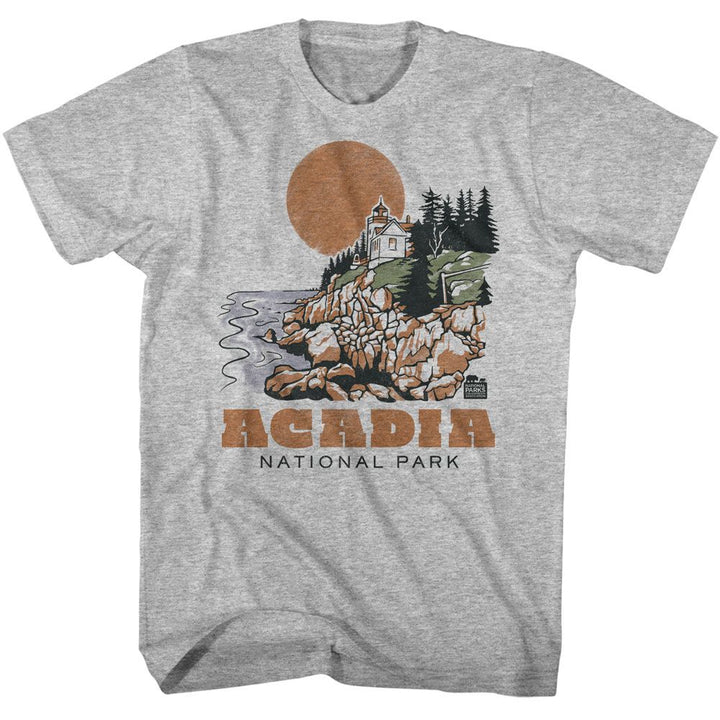 National Parks - Acadia Drawn Lighthouse - American Classics - Solid Gray Adult Short Sleeve T-Shirt