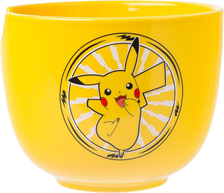 Pokemon Pikachu Electric Ceramic Ramen Noodle Rice Bowl with Chopsticks and Spoon Microwave Safe 20 Ounces