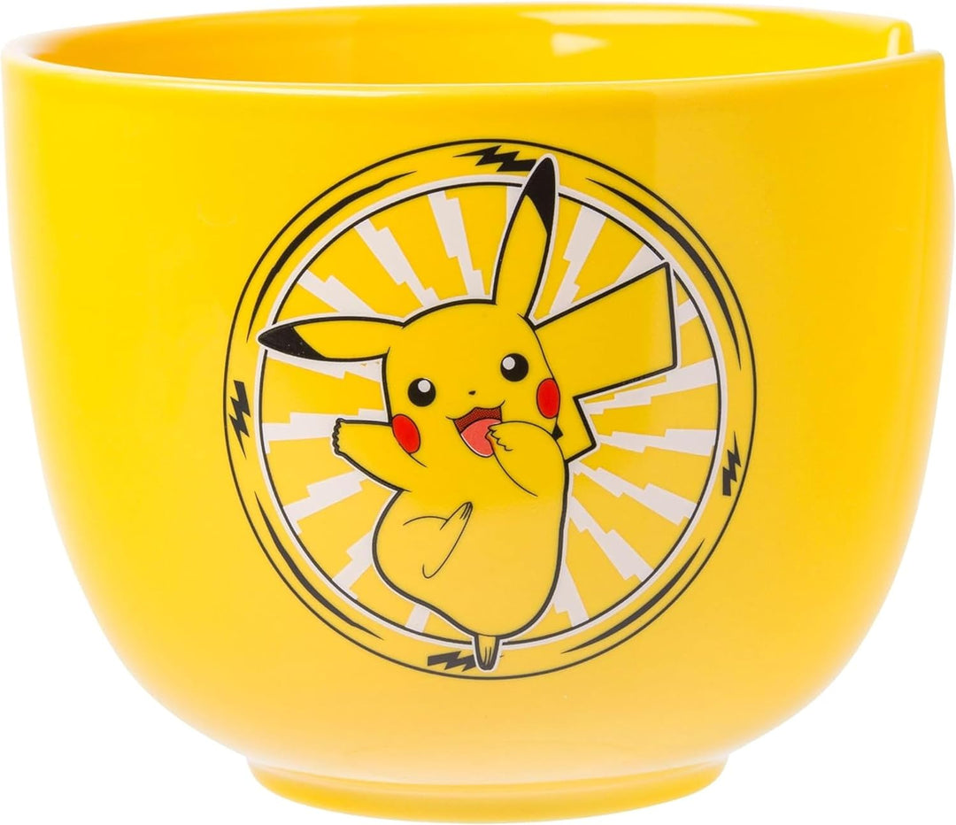 Pokemon Pikachu Electric Ceramic Ramen Noodle Rice Bowl with Chopsticks and Spoon Microwave Safe 20 Ounces