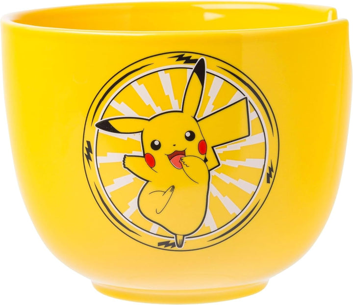 Pokemon Pikachu Electric Ceramic Ramen Noodle Rice Bowl with Chopsticks and Spoon Microwave Safe 20 Ounces