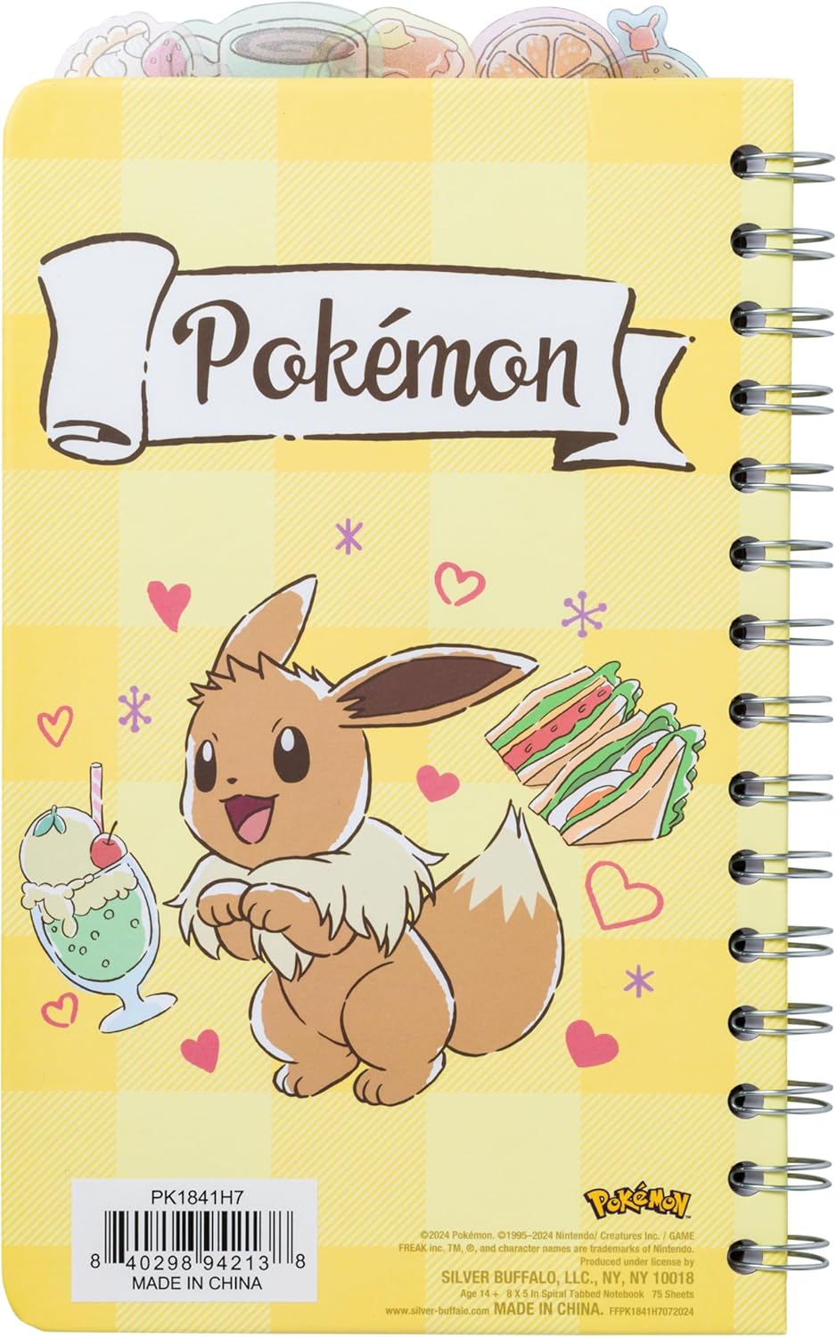 Pokemon - Pikachu, Yamper, Piplup, and Eevee 8in by 5in Spiral Tabbed Notebook