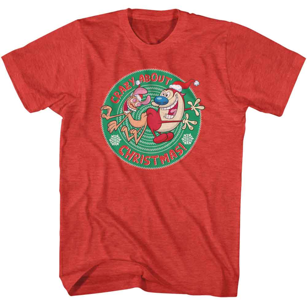 Ren And Stimpy - Crazy About Christmas - American Classics - Heather Red Adult Short Sleeve T-Shirt