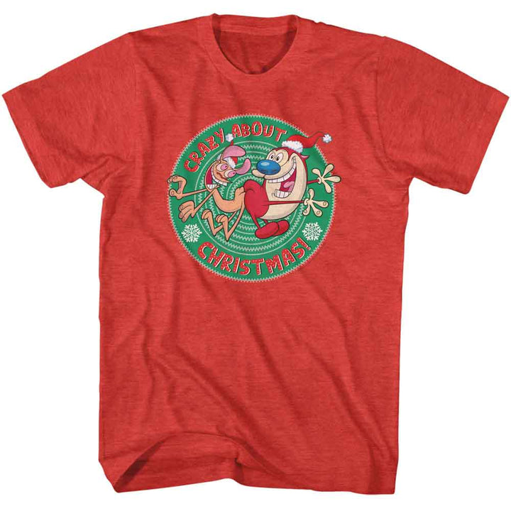 Ren And Stimpy - Crazy About Christmas - American Classics - Heather Red Adult Short Sleeve T-Shirt