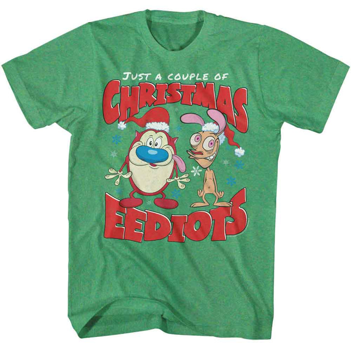 Ren And Stimpy - Christmas Eediots - American Classics - Heather Green Adult Short Sleeve T-Shirt