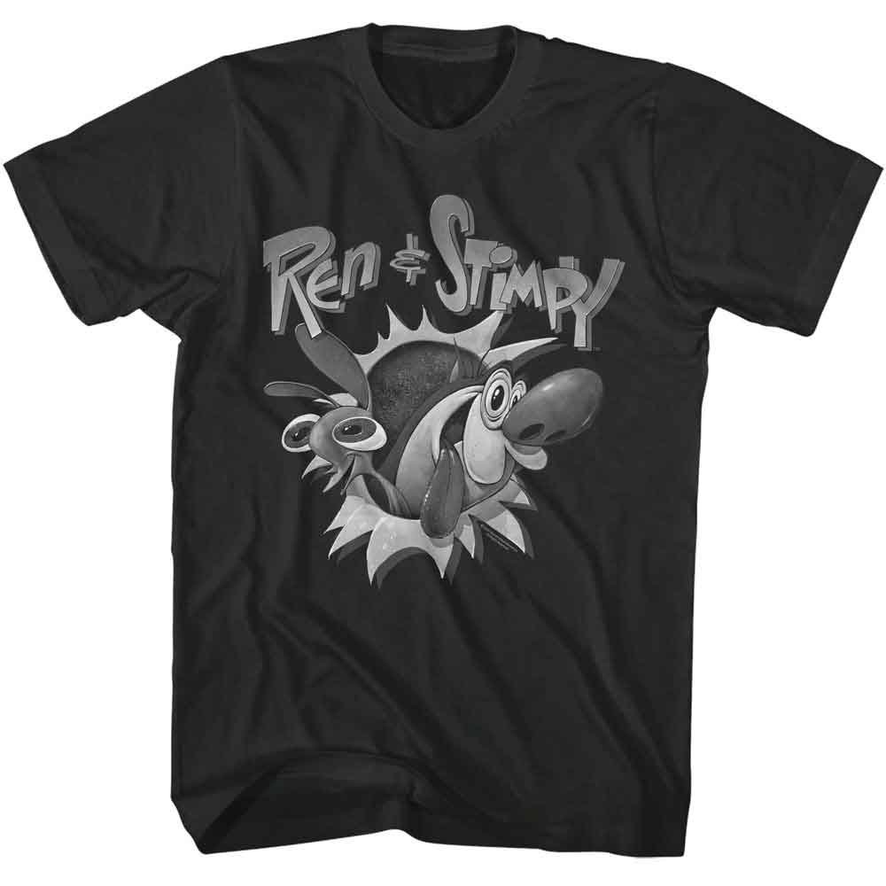 Ren And Stimpy - Black & White Logo - American Classics - Solid Gray Adult Short Sleeve T-Shirt
