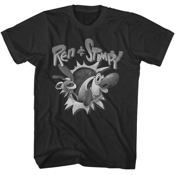 Ren And Stimpy - Black & White Logo - American Classics - Solid Gray Adult Short Sleeve T-Shirt