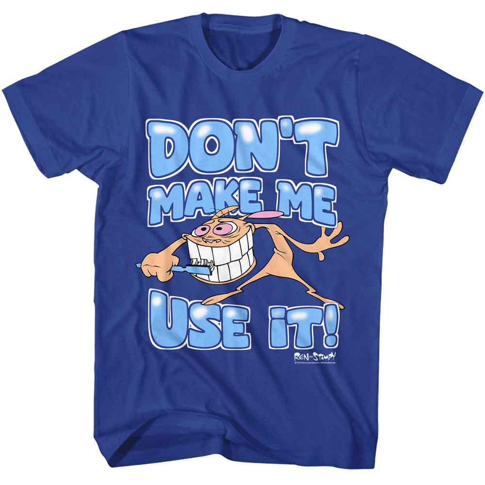 Ren And Stimpy - Dont Make Me - American Classics - Solid Blue Adult Short Sleeve T-Shirt