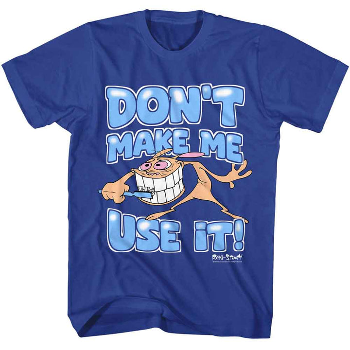 Ren And Stimpy - Dont Make Me - American Classics - Solid Blue Adult Short Sleeve T-Shirt