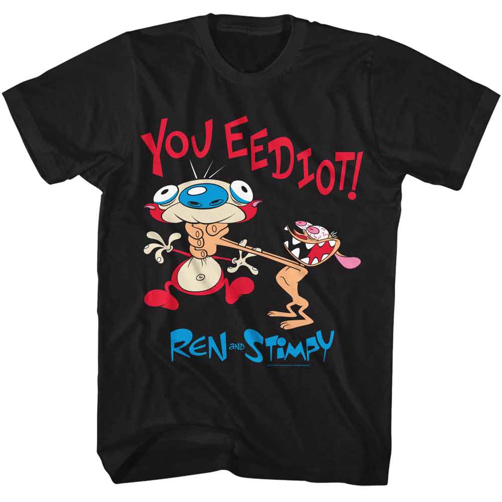 Ren And Stimpy - You Eediot - American Classics - Solid Black Adult Short Sleeve T-Shirt