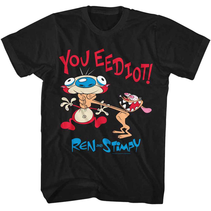 Ren And Stimpy - You Eediot - American Classics - Solid Black Adult Short Sleeve T-Shirt