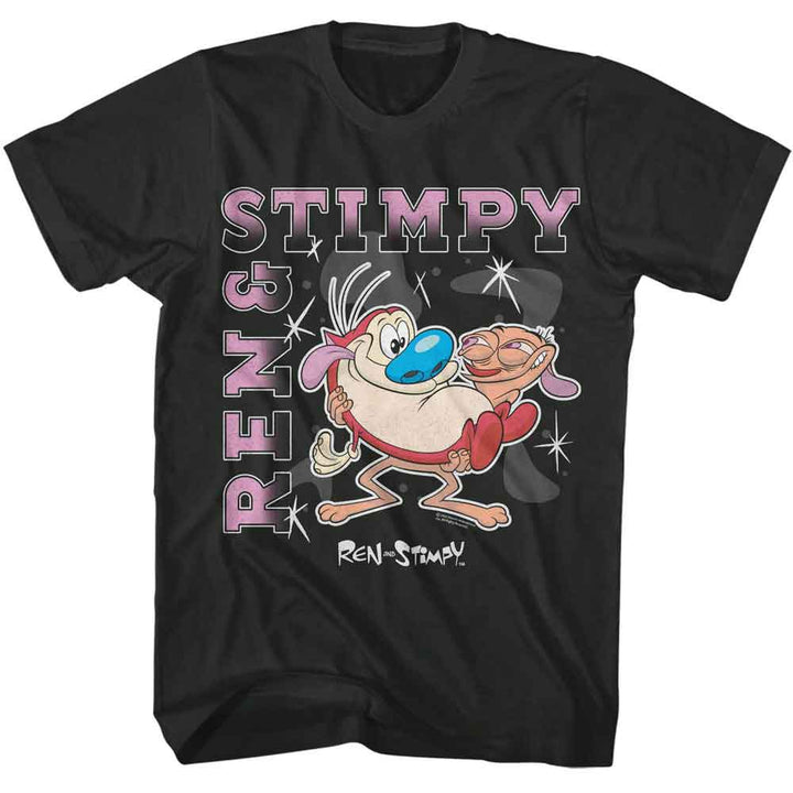 Ren And Stimpy - Gradient Text Shapes Sparkles - American Classics - Smoke Adult Short Sleeve T-Shirt