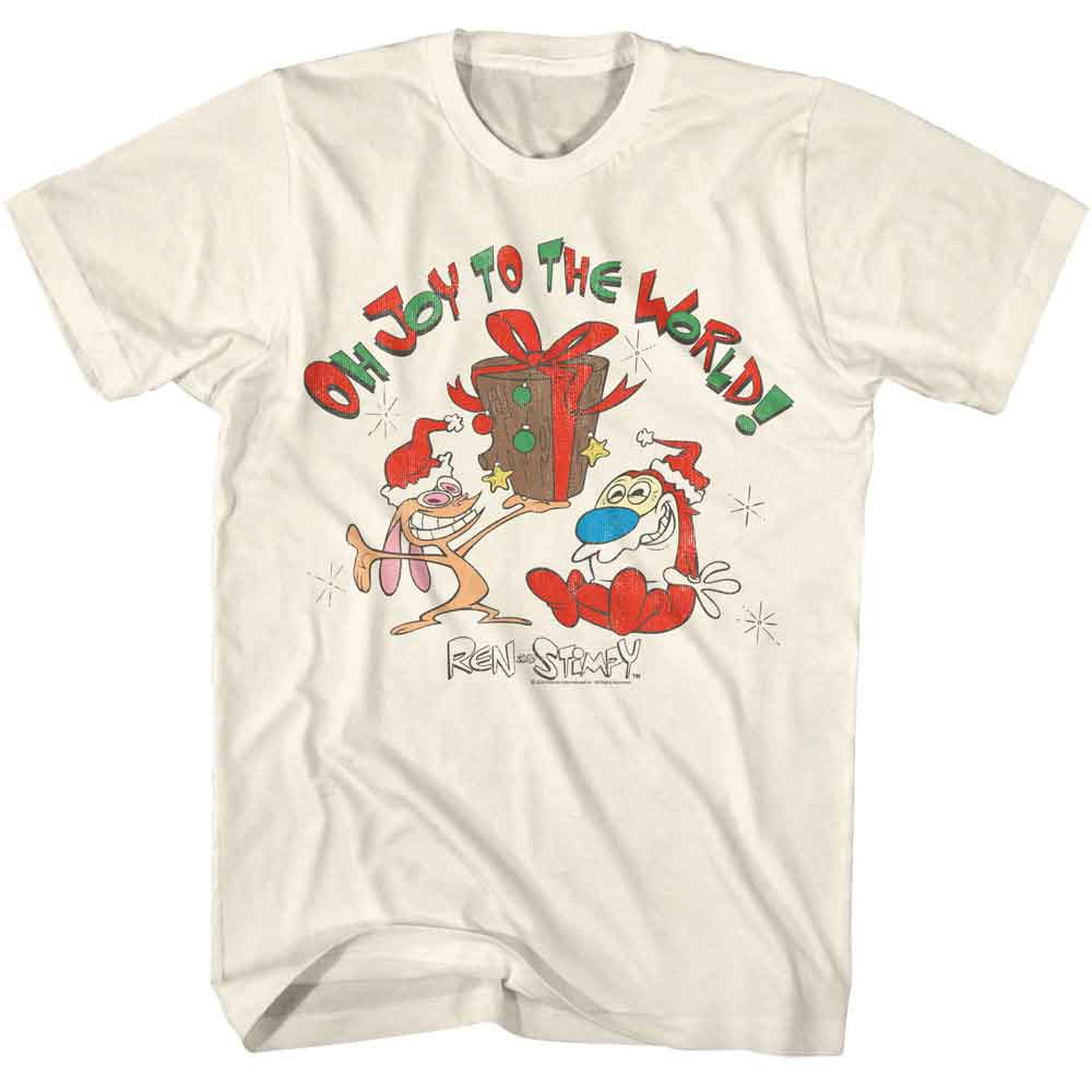 Ren And Stimpy - Joy To The World - American Classics - Solid Off-White Adult Short Sleeve T-Shirt