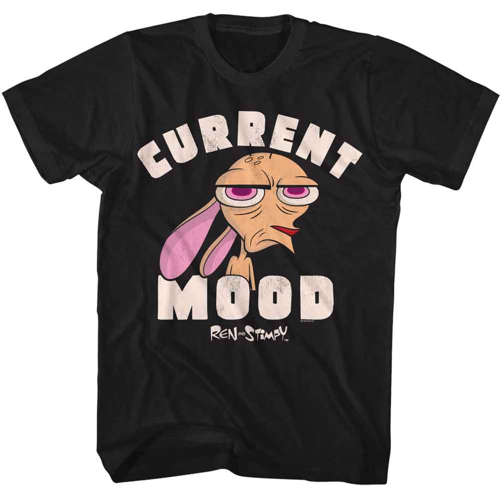 Ren And Stimpy - Current Mood - American Classics - Solid Black Adult Short Sleeve T-Shirt