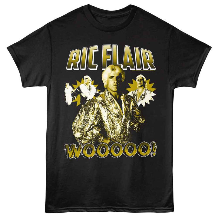 Ric Flair - Gold Wooooo - Front Print Adult Short Sleeve Solid T-Shirt - Black
