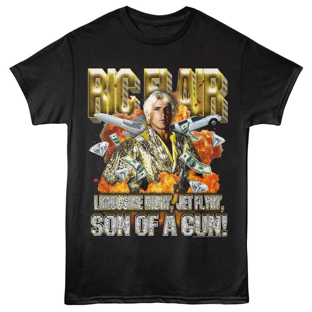 Ric Flair - Son Of A Gun - Front Print Adult Short Sleeve Solid T-Shirt - Black