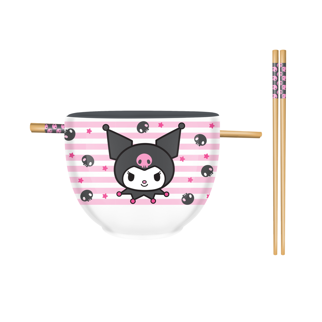 Sanrio Hello Kitty and Friends Kuromi Skulls and Stars Bowl with Chopsticks 20 Ounces