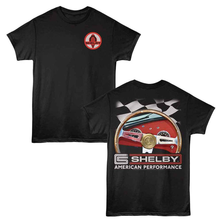 Carroll Shelby - Steering Wheel - American Classics - 2-Sided Print Black Adult Short Sleeve T-Shirt
