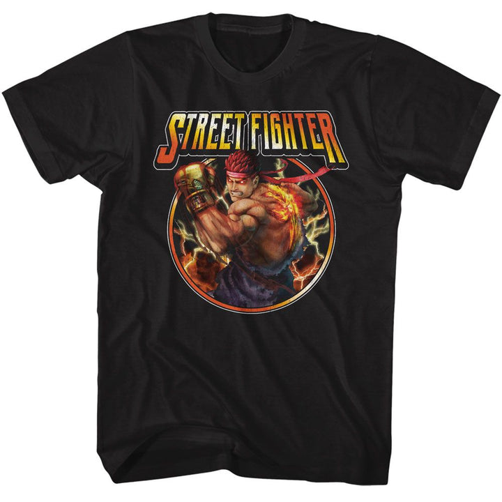 Street Fighter - Lightning Ryu - American Classics - Solid Black Adult Short Sleeve T-Shirt