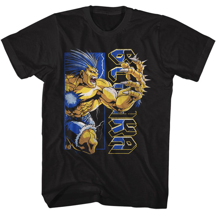 Street Fighter - 90s Style Blanka - American Classics - Solid Black Adult Short Sleeve T-Shirt