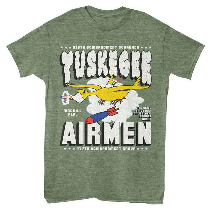 Tuskegee Airmen - 477th Bomber Group - Officially Licensed Military Green Heather Adult Short Sleeve T-Shirt
