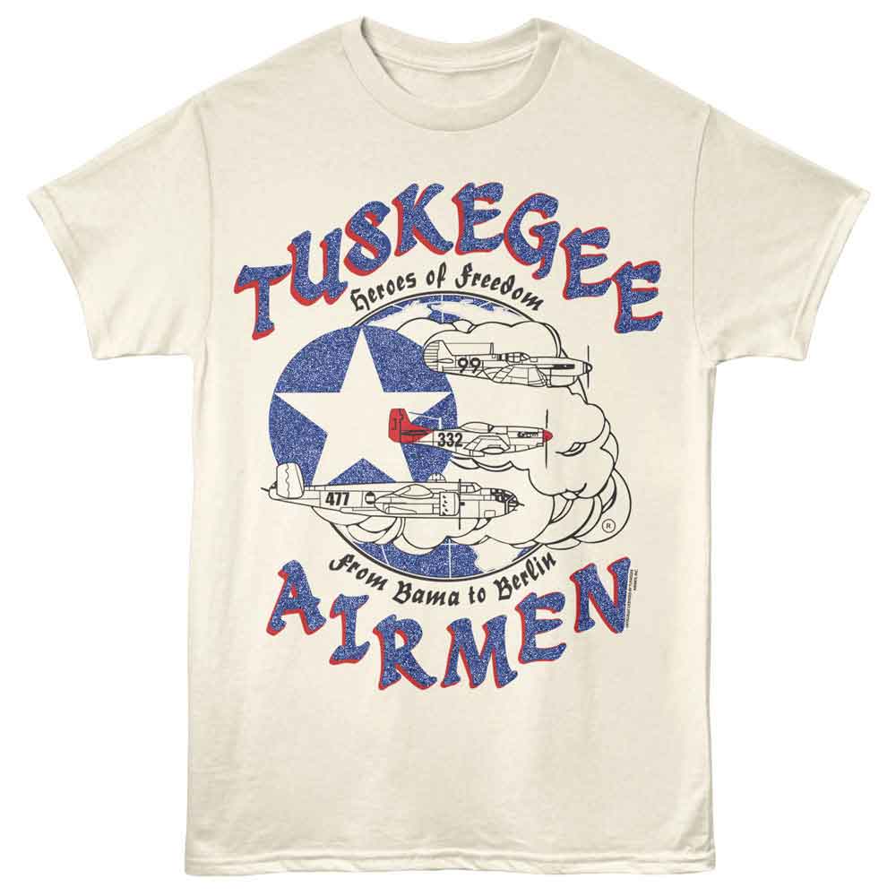 Tuskegee Airmen - Bama To Berlin - Off-White - Front Print Solid Adult Unisex Short Sleeve T-Shirt