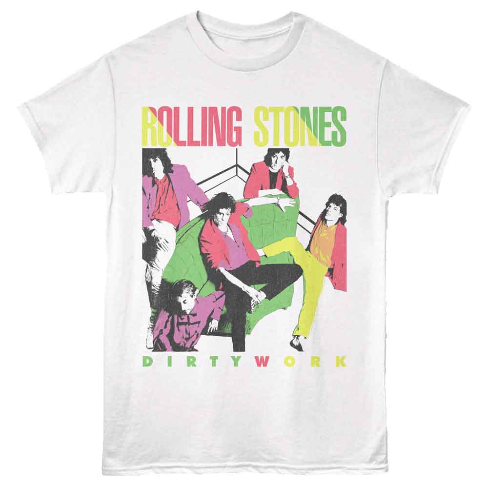 Rolling Stones - Dirty Work - White - Front Print Solid Adult Unisex Short Sleeve T-Shirt