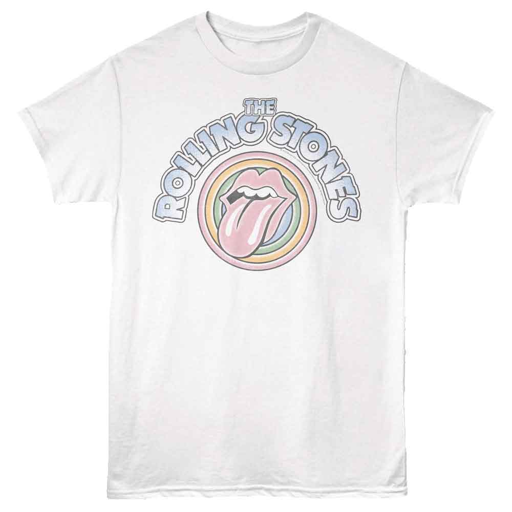 Rolling Stones - Circles - White - Front Print Solid Adult Unisex Short Sleeve T-Shirt