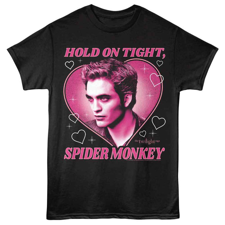 Twilight - Edward Heart Spider Monkey - Front Print Adult Short Sleeve Solid T-Shirt - Black