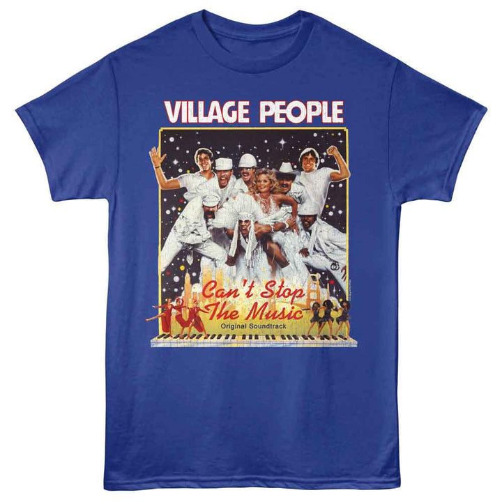 Village People - Cant Stop The Music - Blue - Front Print Solid Adult Unisex Short Sleeve T-Shirt