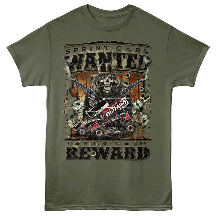 World Of Outlaws - Wanted - American Classics - Military Green Adult Short Sleeve T-Shirt