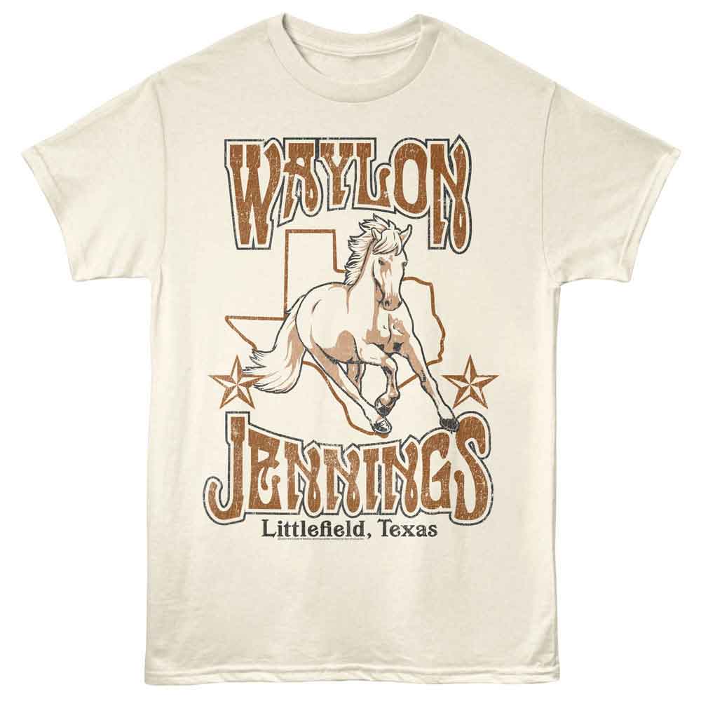 Waylon Jennings - Horse Texas - Off-White - Front Print Solid Adult Unisex Short Sleeve T-Shirt