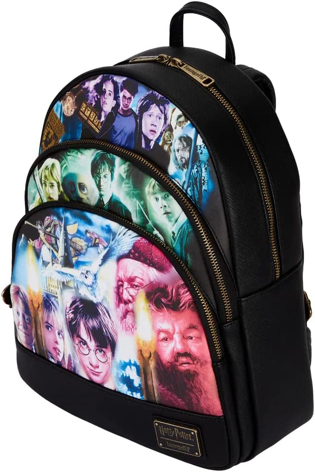 Loungefly Harry Potter Trilogy Triple Pocket Womens Double Strap Shoulder Bag Purse Backpack