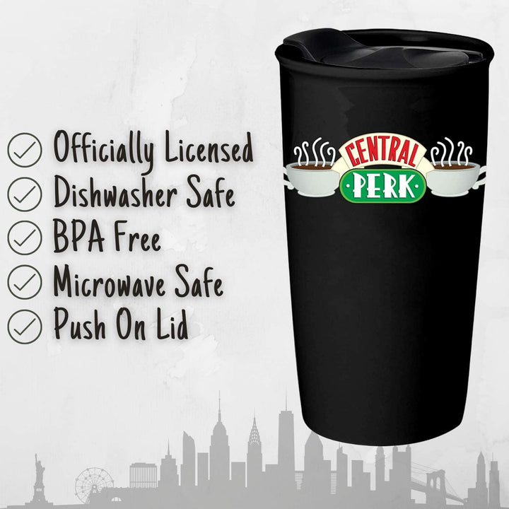 Friends Central Perk Ceramic Travel Coffee Mug with Lid 10 Oz
