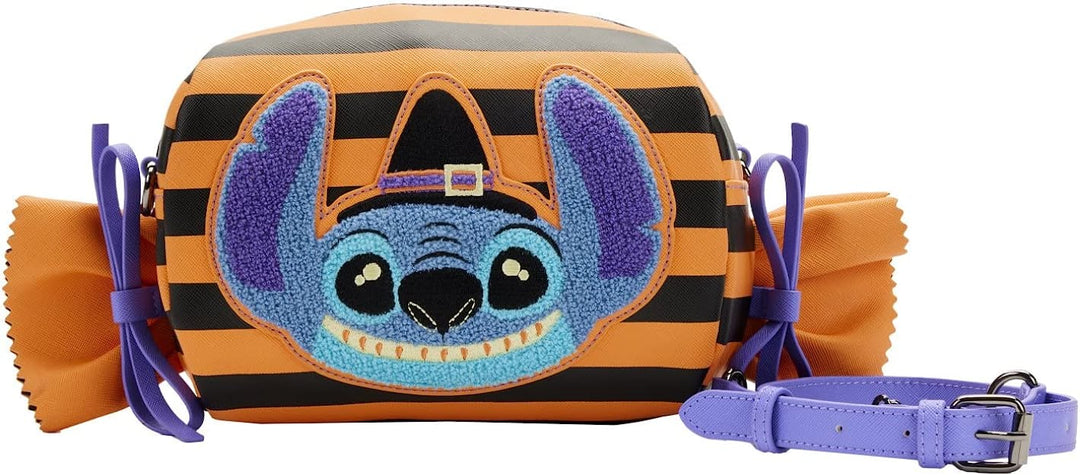 Loungefly Disney Lilo and Stitch Striped Halloween Candy Wrapper Crossbody Bag Purse