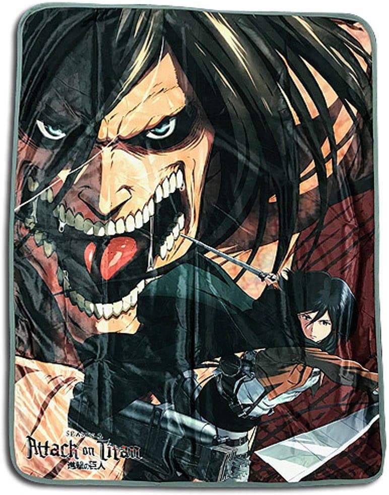 Attack On Titan Season 2 Eren & Mikasa Fleece Throw Blanket 45in. By 60in.