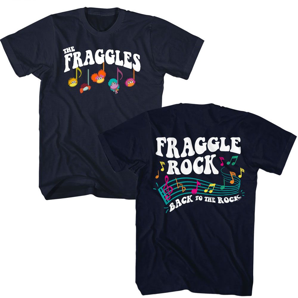 Fraggle Rock Music Notes Navy Solid Adult Short Sleeve T-Shirt