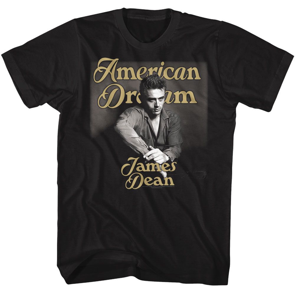 James Dean Gold Text Black Solid Adult Short Sleeve T-Shirt