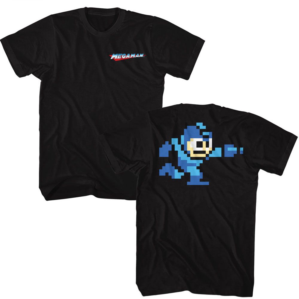 Mega Man BB2 Front And Back Black Solid Adult Short Sleeve T-Shirt