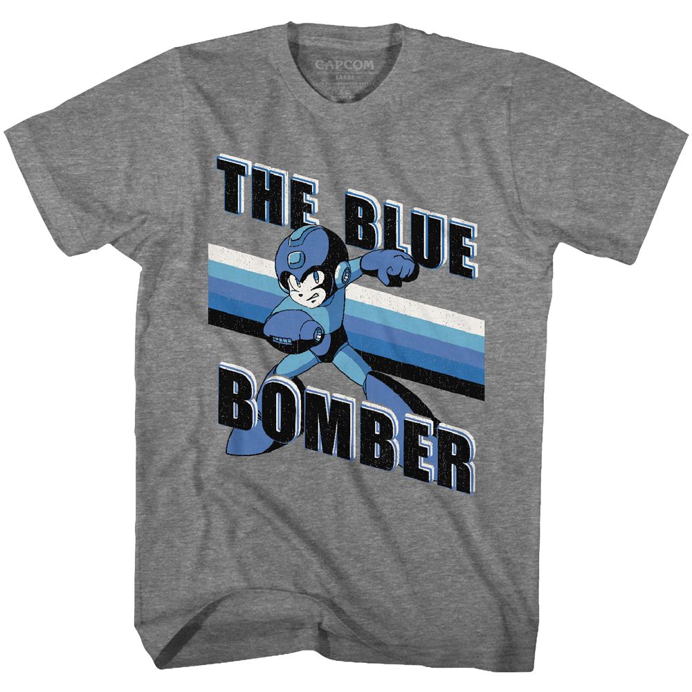Mega Man - Blue Bomber Stripes - Short Sleeve - Heather - Adult - T-Shirt