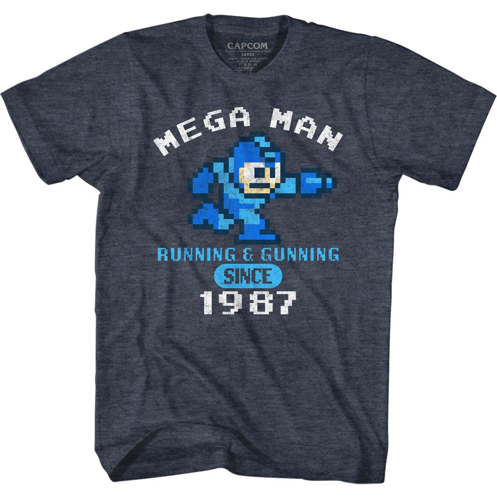 Mega Man - Run & Gun 1987 - Short Sleeve - Heather - Adult - T-Shirt