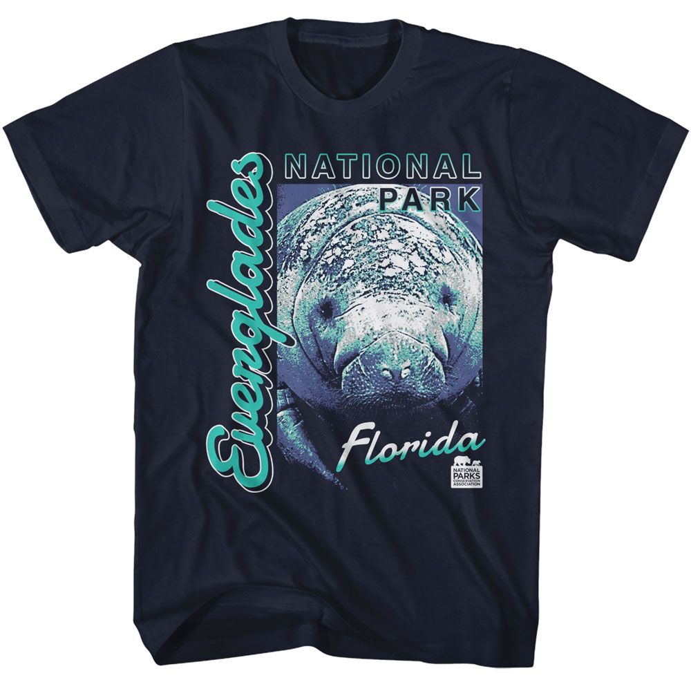 National Parks - Everglades Manatee - Blue Short Sleeve Adult T-Shirt