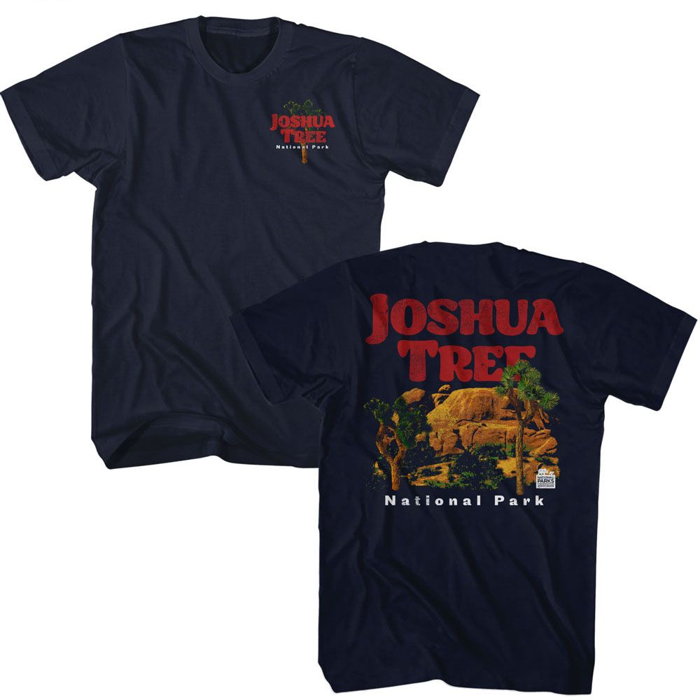 National Parks - Joshua Tree And Rocks - Front and Back Print Adult T-Shirt