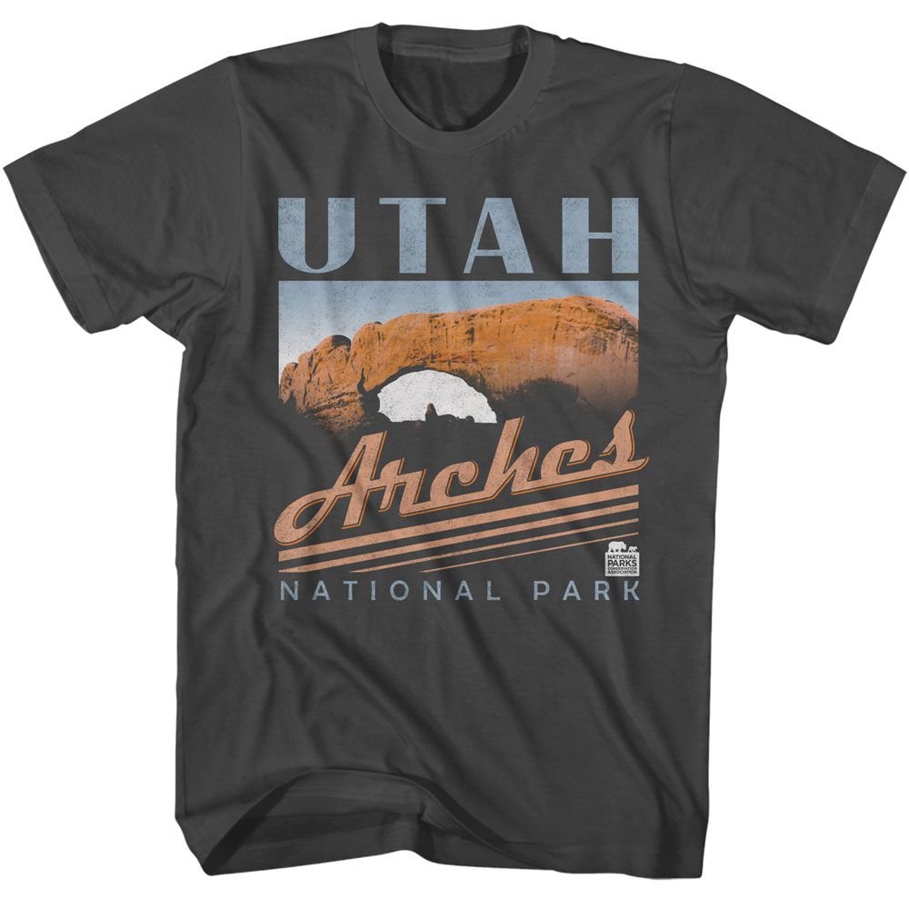 National Parks - Utah Arches - Gray Front Print Short Sleeve Solid Adult T-Shirt