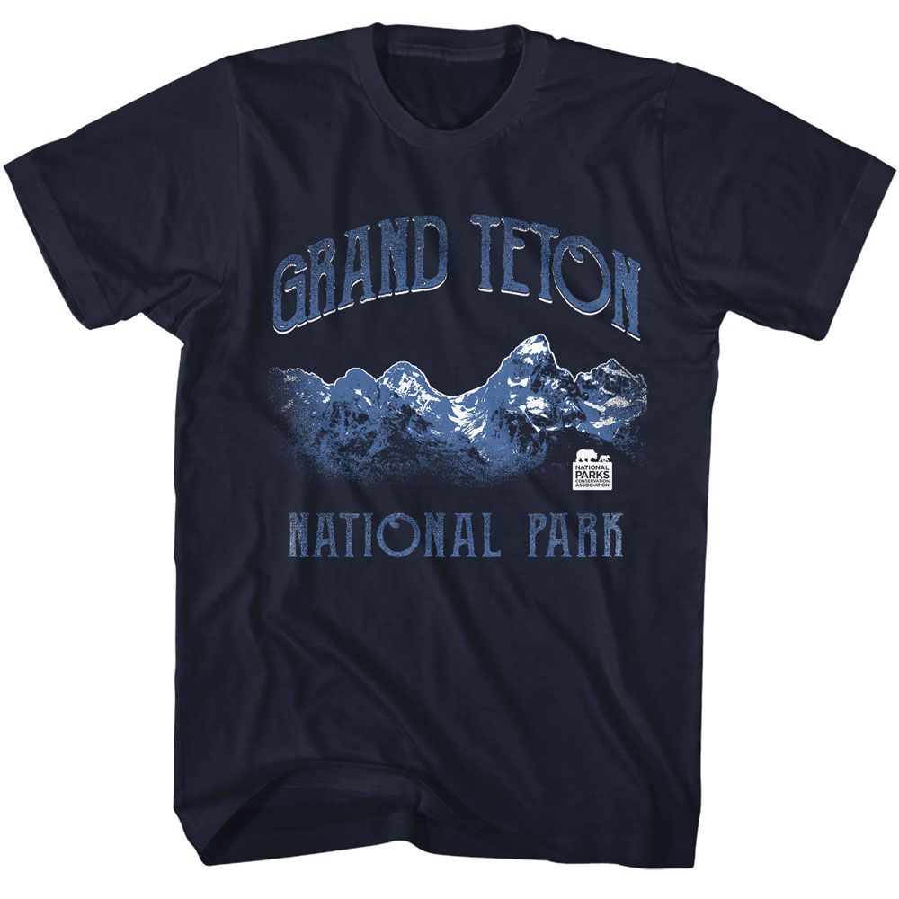 National Parks - Grand Teton - Blue Front Print Short Sleeve Solid Adult T-Shirt