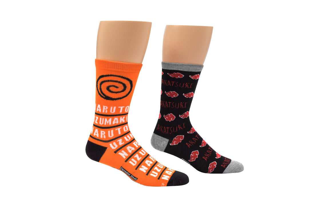 Naruto Shippuden Hidden Leaf Village, Akatsuki Clouds Anime 2 Pack Crew Socks