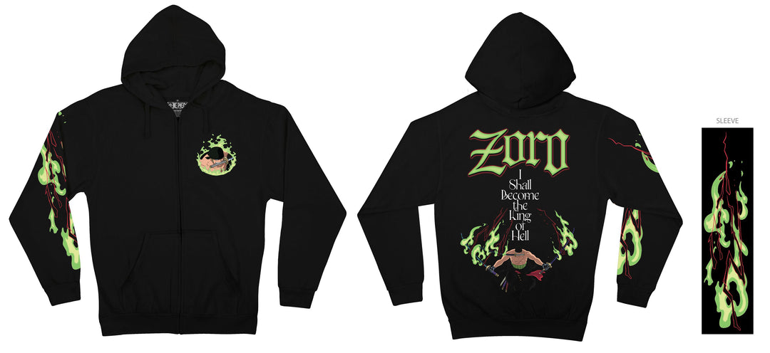 One Piece Roronoa Zoro King Of Hell Licensed Adult Zip Up Hoodie