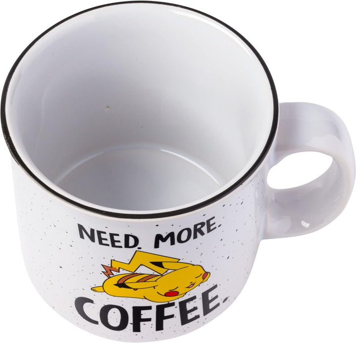 Pokemon Pikachu Need More Coffee Ceramic Camper Mug Microwave Safe 20 Ounces