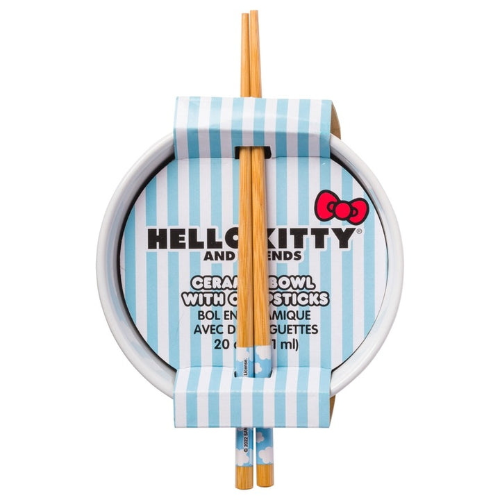 Sanrio Hello Kitty and Friends Rainbow Ceramic Ramen Rice Bowl with Chopsticks Microwave Safe 20 Ounces